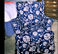 blue floral slipcovered chair