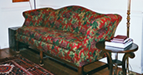 red slipcovered flora sofa